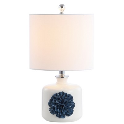 Olinda White and Blue Ceramic Table Lamp with Floral Design