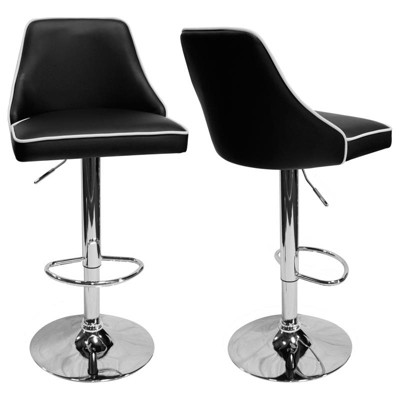 Aaron Presley Faux Leather Adjustable Swivel Bar Stool in Black (Set of 2) - Best Master Furniture