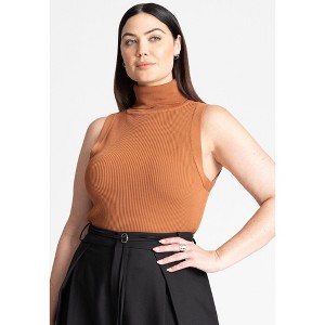 ELOQUII Women's Plus Size Turtleneck Layering Sweater - 14/16, Warm Chestnut - 1 of 4