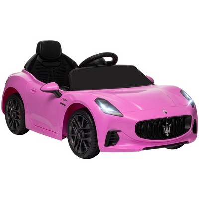 Qaba 12V Kids Electric Car, Maserati Gran Turismo Licensed Electric Car for Kids w/ Remote Control, Soft Start, LED Lights, Music, Horn, Pink