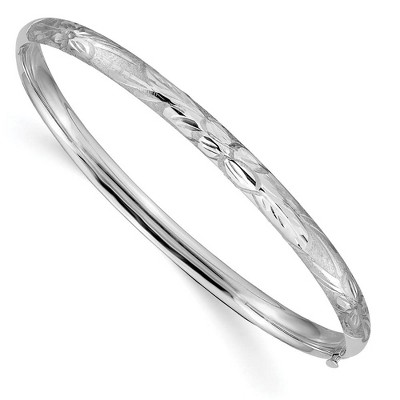 Black Bow Jewelry 5mm 14k White Gold Florentine Engraved Hinged Bangle Bracelet