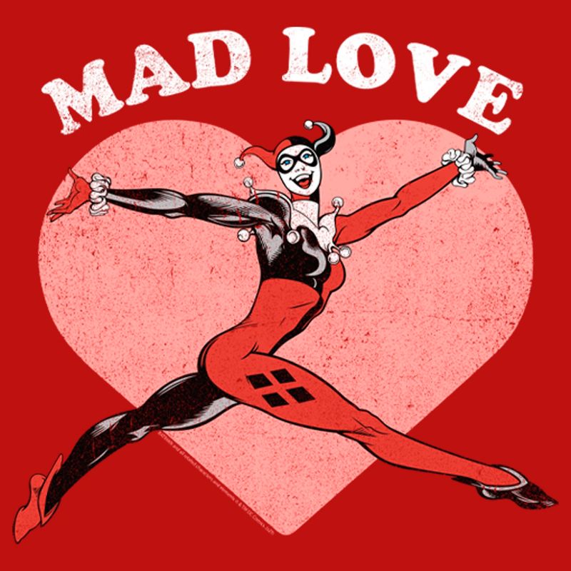 Juniors Womens Batman Valentine's Day Harley Quinn Mad Love T-Shirt, 2 of 5