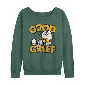 Women's - Peanuts - Good Grief Vintage Lightweight French Terry Wide Neck Long Sleeve Shirt - 1 of 4
