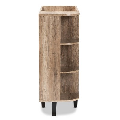 Rustic Oak 2-Door Shoe Cabinet with Open Shelves
