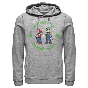 Men's Nintendo Super Mario and Luigi St. Patrick's Not Wearing Pull Over Hoodie - 1 of 3