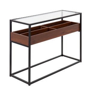 Display Contemporary Console Table, Metal & Natural Wood with Clear Glass - 1 of 4