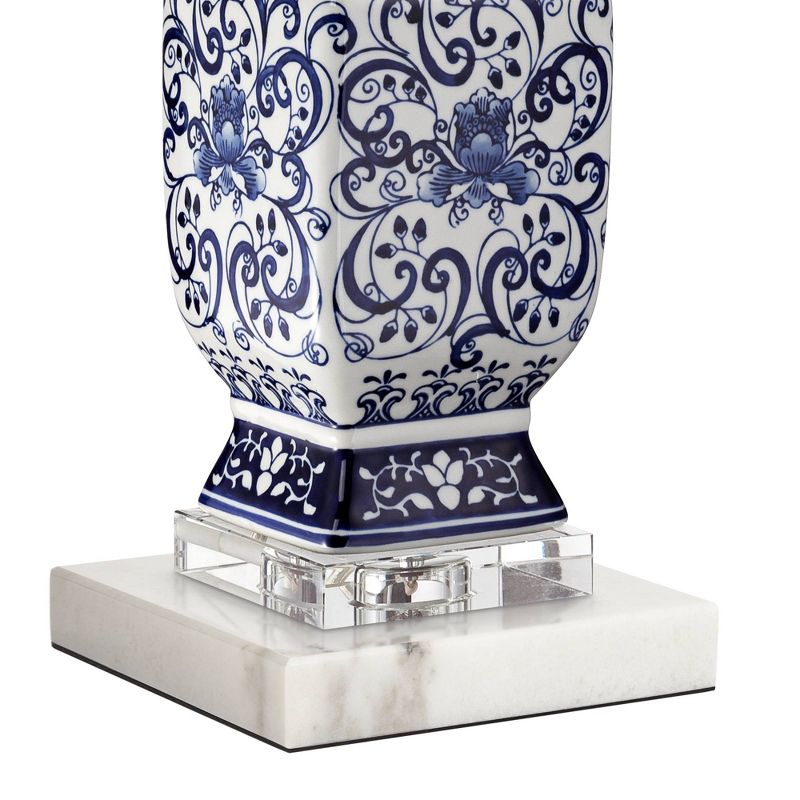 Barnes and Ivy Asian-Inspired Table Lamp 28" Tall with Square White Marble Riser Blue White Drum Shade for Bedroom Living Room Nightstand, 5 of 8