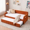 Twin Daybed with Trundle - Upholstered Orange Sofa Sleeper, Wood Slat Support & Space-Saving Design for Small Spaces & Guest Rooms - 2 of 4
