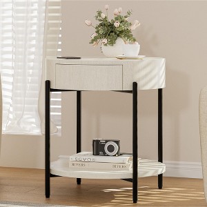 End Table Round Side Table with Drawer Circle End Tables Wooden Bedside Table - 1 of 4