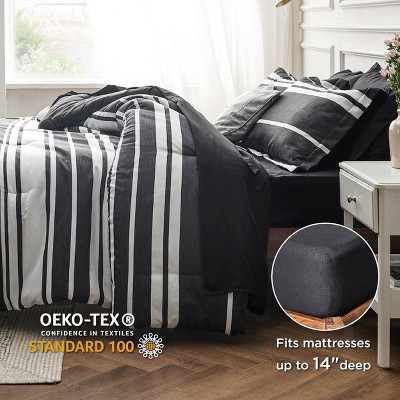 Bedsure 7 Pcs Black Striped Reversible Queen Bedding Set Cationic Dyeing Bed in a Bag with Comforter Sheets Shams — фото 5