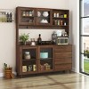 Yukimo 75"H Large Kitchen Hutch Cabinet, Freestanding Pantry Cabinet with 4 Doors, 4 Drawers & Microwave Shelf, Walnut - 3 of 4