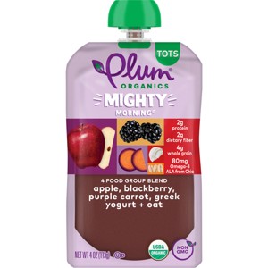 Plum Organics Mighty 4 Apple Blackberry Purple Carrot Greek Yogurt & Oat Baby Food Pouch - (Select Count) - 1 of 4
