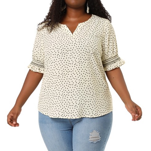 Agnes Orinda Women's Plus Size Pin Dots V-neck Dressy Trendy