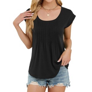 Women's Ribbed Knit T-Shirt - Relaxed Fit Crewneck Short Sleeve Top - 1 of 4