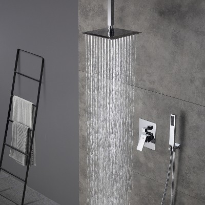 Brushed Nickel Dual Ceiling Mount Rain Shower System with Handheld