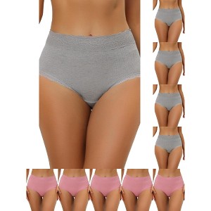 INSPIRE CHIC Women's High Waist Tummy Control Comfortable Lace Trim Ribbed Briefs 10 Packs - 1 of 4