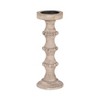 Wood Pillar Candle Holder with Decorative Beads, Antique Finish Candlestick for Home or Wedding Decor, Ivory/Beige - 3 of 4