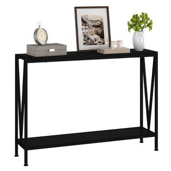 Console Table with Storage, Sofa Table with V Design, 2-Tier Narrow Console Table for Living Room, Hallway, Foyer, Corridor, Office-Black