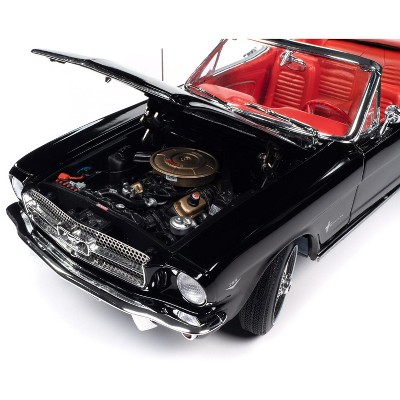 1964 1/2 Ford Mustang Convertible Black with Red Interior Diecast Model