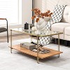 Yukimo 39.5" Rectangle Glass Coffee Table with White and Gold Steel Frame, 2-Tier Storage Design - 2 of 4