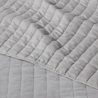 King Charcoal Cotton Velvet Channel Stitch Quilt