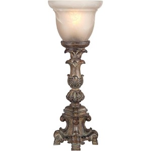 Regency Hill French LED Uplight Desk Table Lamp 18" High Beige Wash Candlestick Alabaster Glass Shade for Bedroom Bedside Office - 1 of 4