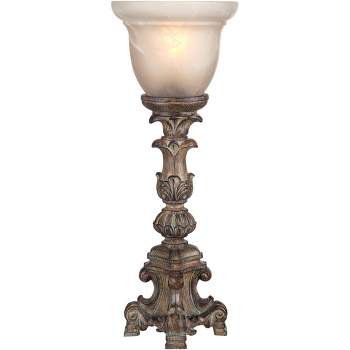 Regency Hill French LED Uplight Desk Table Lamp 18" High Beige Wash Candlestick Alabaster Glass Shade for Bedroom Bedside Office