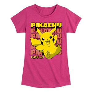 Girls' - Pokémon - Pikachu Stack Katakana- Girls Fitted Short Sleeve T-Shirt Fitted Short Sleeve Graphic T-Shirt - 1 of 4