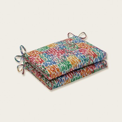 2pc 16" x 18.5" x 3" Make It Rain Zinnia Outdoor Squared Corners Chair Pad Set Blue - Pillow Perfect