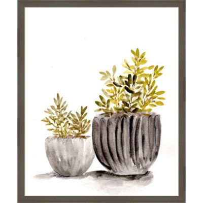 Gray Potted Plants Graphic Art in Silver Frame