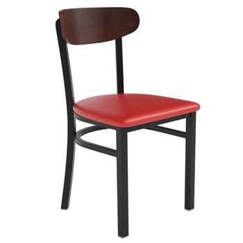 Emma and Oliver Industrial Dining Chair with Rolled Steel Frame and Solid Wood Seat - 500 lbs. Static Weight Capacity