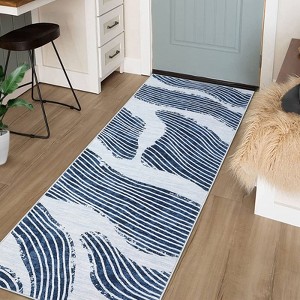 Contemporary Abstract Spray Print Area Rug Ultra Thin Low Pile Machine Washable Stain Resistant Non Slip Non Shedding Floor Carpet - 1 of 4