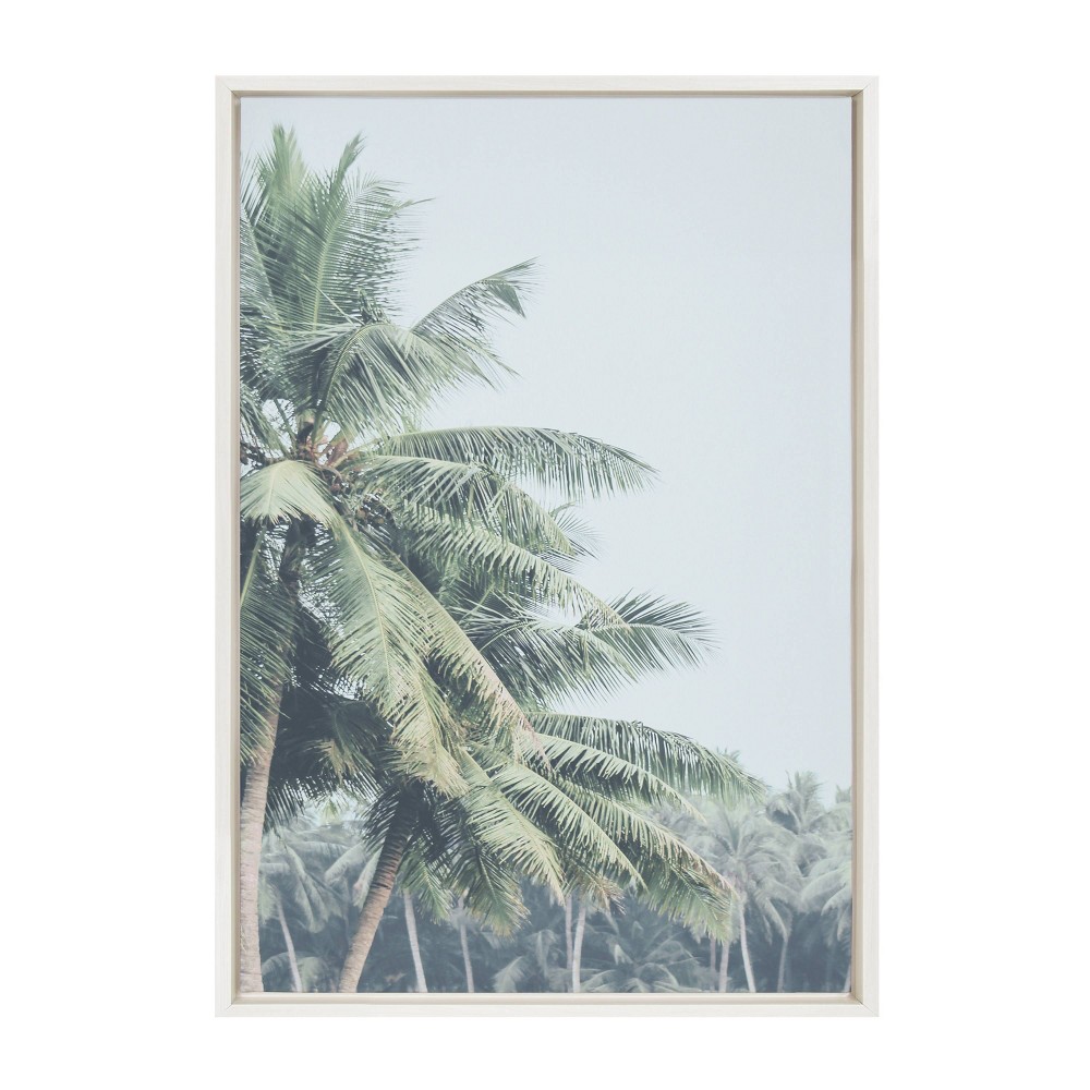 Photos - Other Decoration Kate & Laurel All Things Decor 23" x 33" Sylvie Pale Green Coconut Palm Trees Framed Wall Canvas White : Modern Style Artwor