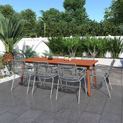 Fintona 9pc Eucalyptus Wood Patio Dining Set with Rectangular Table - Amazonia