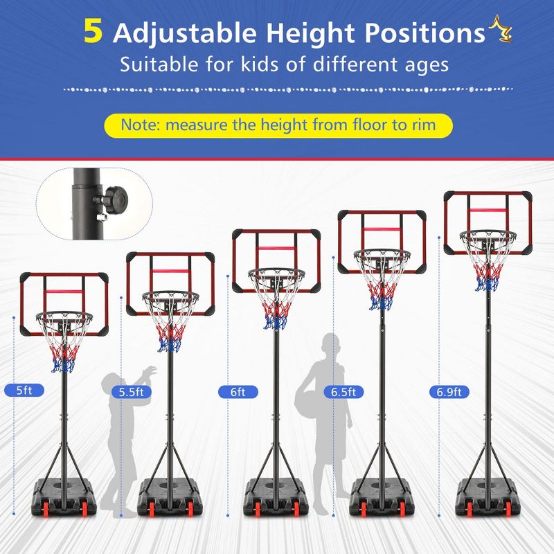 Costway Portable Basketball Hoop Stand 6.3FT-8.1FT Adjustable withWheels & Edge Protectors, 5 of 10