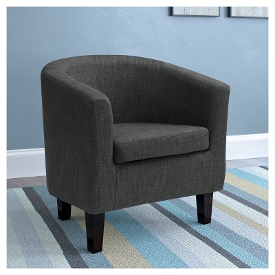 Dark Gray Velvet Barrel Armchair with Wood Legs