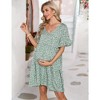 LXT- Maternity Dress Womens Casual Babydoll Dress Ruffle Short Sleeve V Neck Floral Printed Flowy Mini Short Tunic Dress - 2 of 4