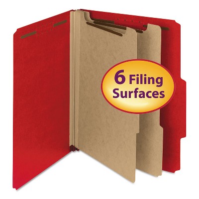 Smead Pressboard Classification Folder 2" Exp. 2 Dividers Letter Bright Red 10/BX 14061