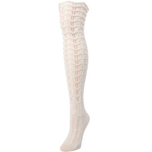 Memoi Chevron Stripe Chunky Knit Over-The-Knee Warm Socks Black One Size - 1 of 2