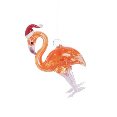 Gallerie II Flamingo Santa Artglass Ornament