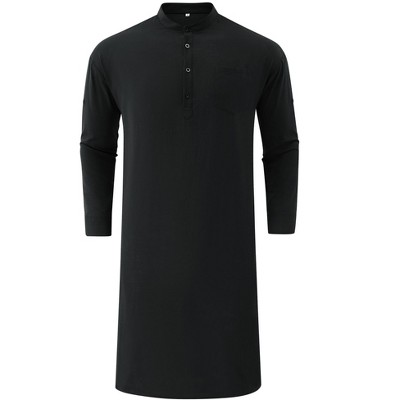 Men's Long - Sleeve Henley Shirt, Basic Solid - Color Mid - Length Tunic Top with Button Placket & Chest Pocket