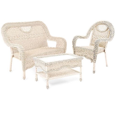Prospect Hill Wicker Settee Chair And Coffee Table Set Plow Hearth