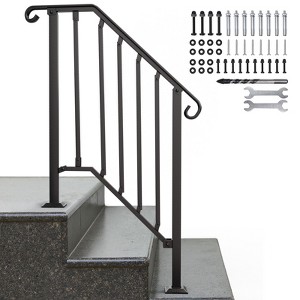 Mojgar Handrails for Outdoor Steps, Stair Handrail Fits 2 to 3 Steps, Wrought Iron Hand Rail Stair Railing Kit - 1 of 4