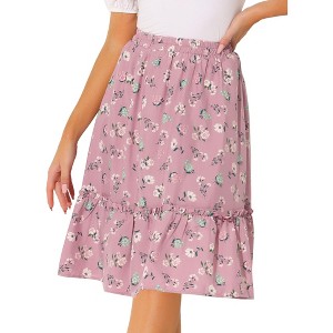 INSPIRE CHIC Women's Ruffle Hem Elastic Waist Flowy A-Line Swing Floral Midi Skirt - 1 of 4
