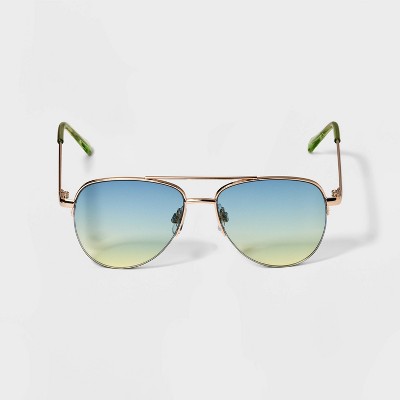 Girls' Aviator Sunglasses - Cat & Jack™ Gold/Green: Adjustable Nose Pads, UV Protection