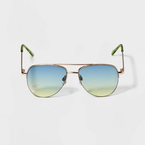 Girls' Aviator Sunglasses - Cat & Jack™ Gold/Green: Adjustable Nose Pads, UV Protection - 1 of 3