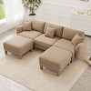 U-Shape Sectional Sofa with Ottomans, Boucle 3-Seater Sofa with Armrests and Cylindrical Legs, Fabric Couch with Cushion-Coolbibila - 3 of 4