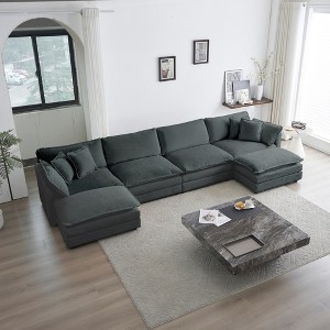 Oversized 146.5" Chenille Modular U-Shaped Sectional Sofa with Double-layer Cushion and 2 Ottomans, 6-Piece Free combination Sofa - 1 of 4