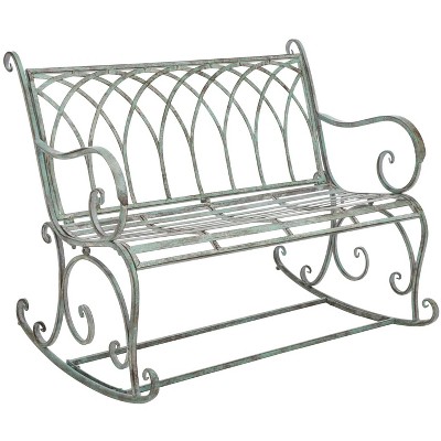 Antique Dark Green Wrought Iron Victorian Rock Bench