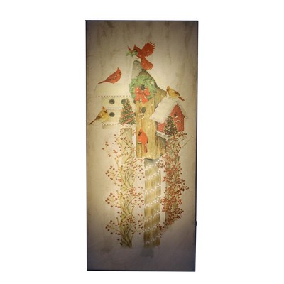 Clear Glass Birdhouse Lighted Canvas with Cardinals